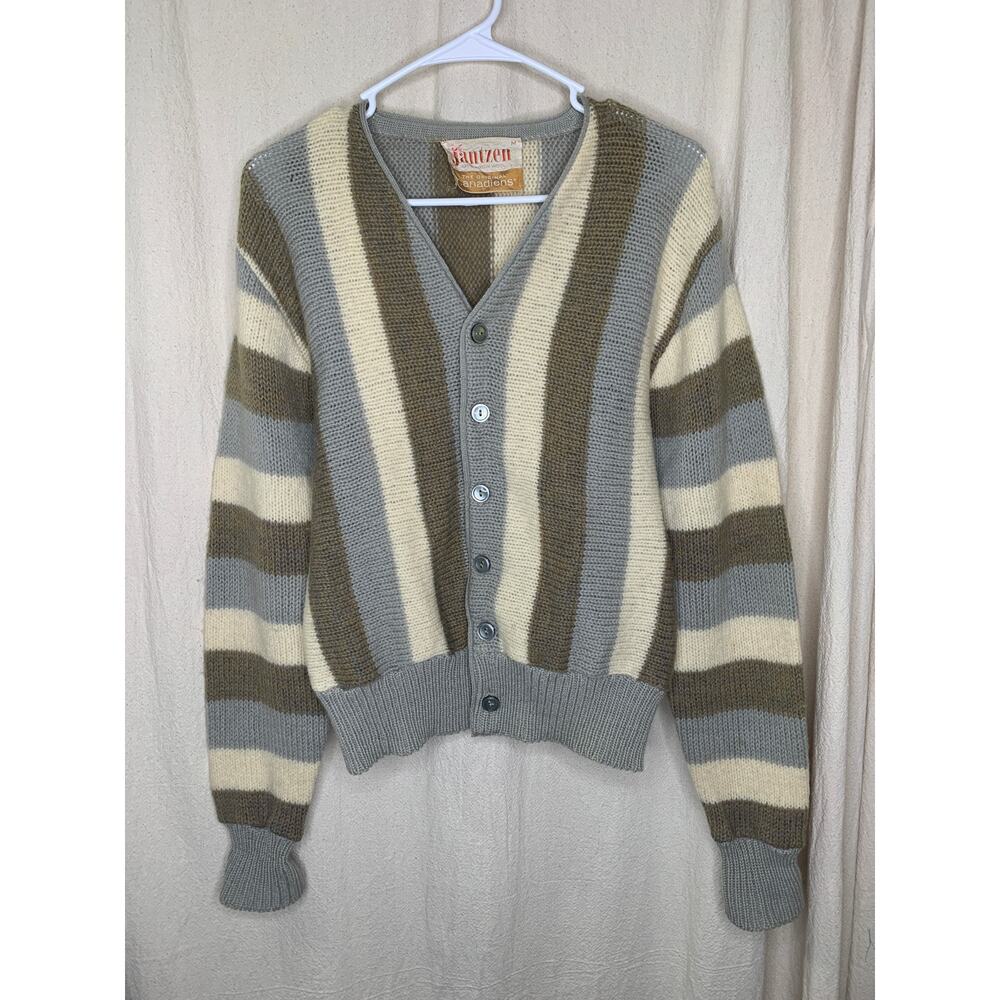 Mint 1950s Jantzen Canadiens Wool Grunge Grandpa Stripe Kurt Cobain Cardigan M